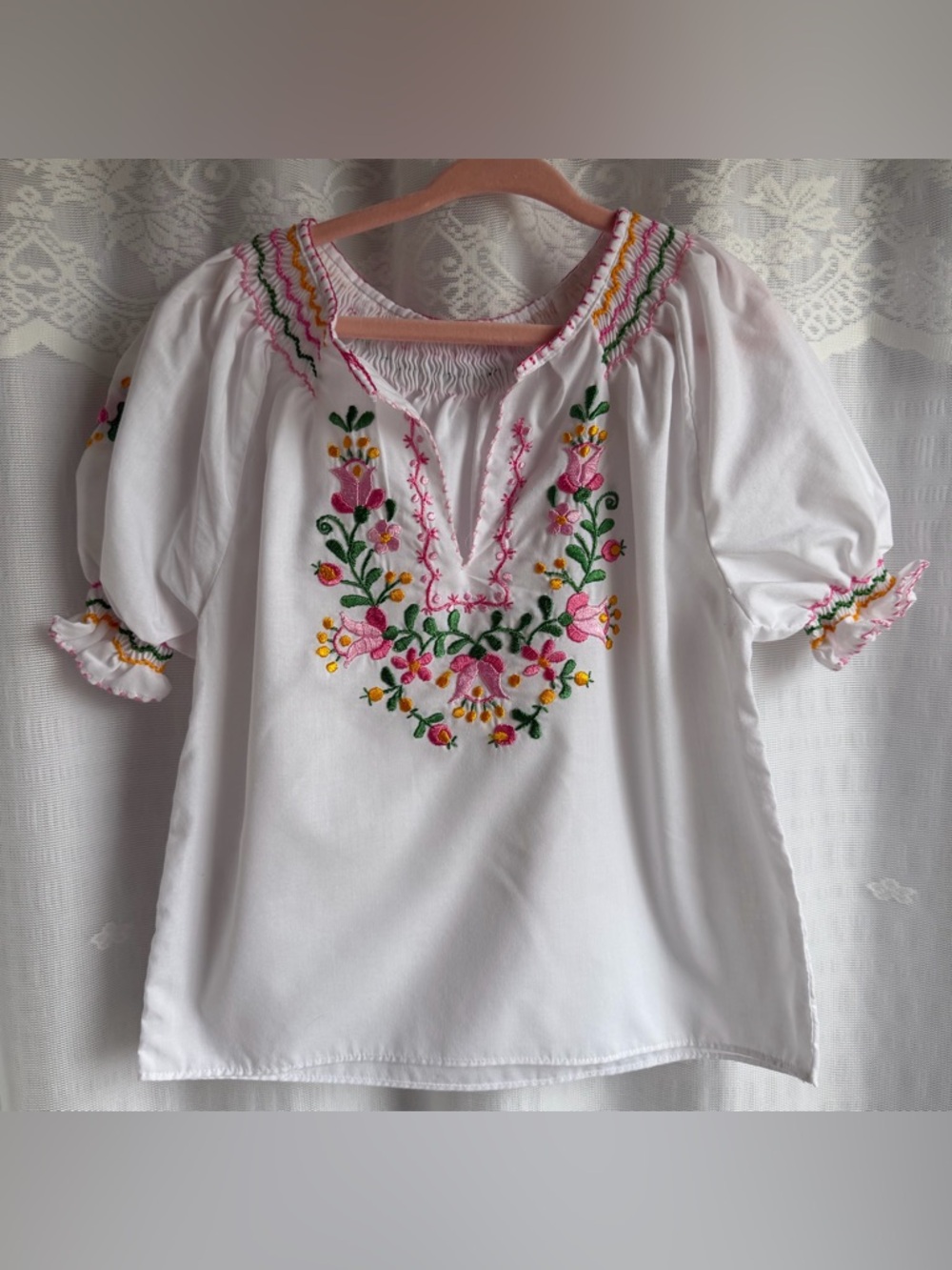 White Embroidered Floral Peasant Top